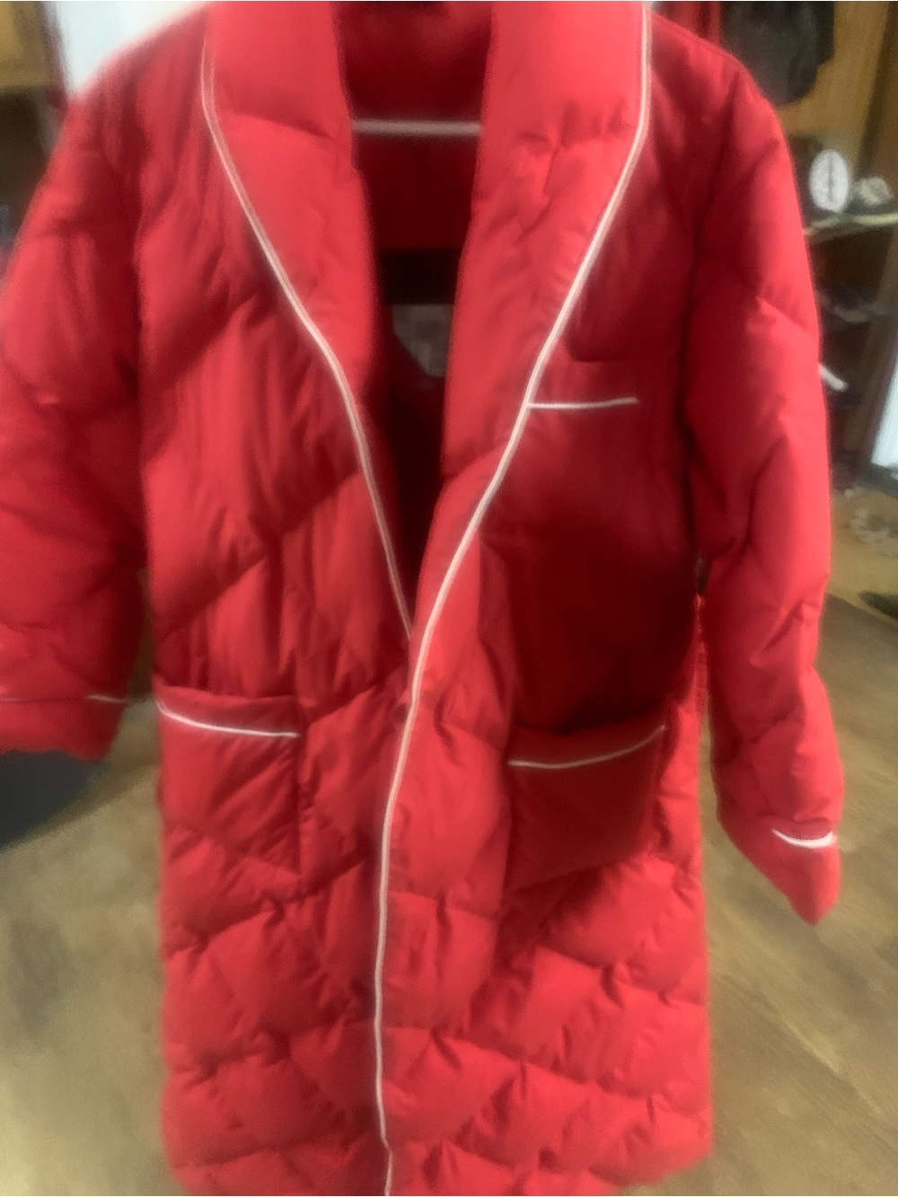 Eddie Bauer Red Quilted Puffer Coat with White Piping